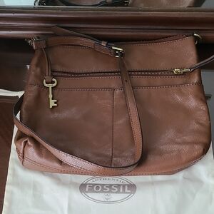 Fossil Tan Leather Crossbody Bag with Key Charm
